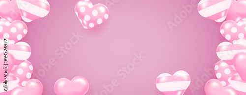 Fototapeta Naklejka Na Ścianę i Meble -  3d heart banner background in pink and white color