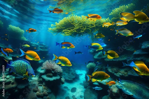 Fishes and Plants Flourishing in the Ocean's Depths © Muhammad