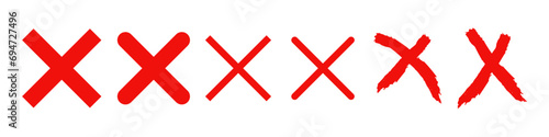 Red cross X vector icons set. Delete, vote sign. Red X on white background. Vector illustration EPS 10