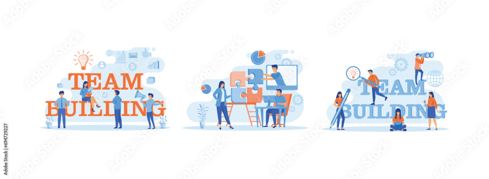 Team building concept, People working together, Group of people gather and work together to get good business results. Team Building set flat vector modern illustration Team building concept, People working together, Group of people gather and work together to get good business results. Team Building set flat vector modern illustration