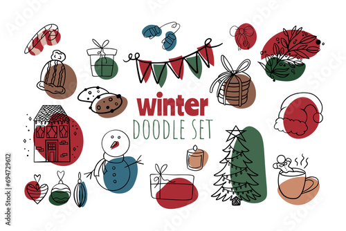 Doodle winter set. Christmas set.