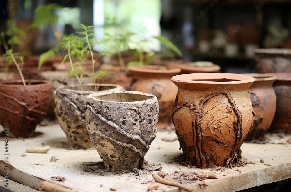 Fototapeta premium Making pot workshop. Ceramic sculpture. Generate Ai
