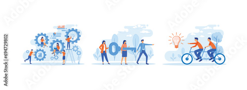 Scene of organization and management of company structure, Teamwork concept, Cooperative Leadership Metaphor. Team Work 2 set flat vector modern illustration