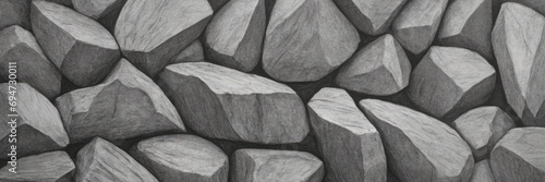 Pencil drawing, texture of large angular stones. Volumetric drawing with pencil on paper. photo