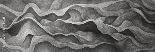 Pencil drawing, texture pattern of lines and waves. Volumetric pencil drawing on paper.
