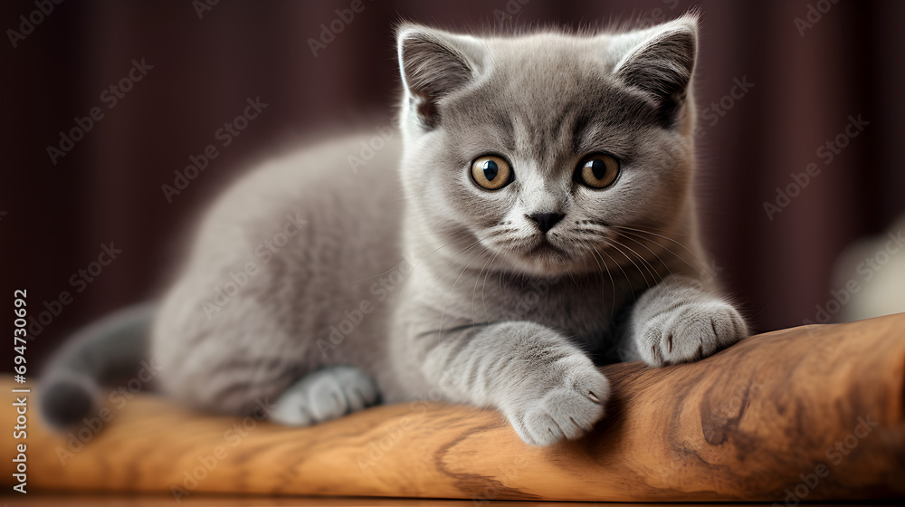 Adorable British Shorthair kitten. Generative AI illustration 