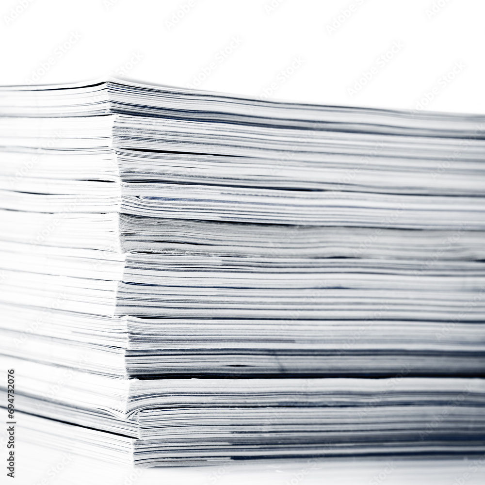 Magazines up close shot on white background Magazines up close shot on white background