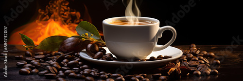 Stylish Coffee Cup with Flame in Trendy Coffee Shop