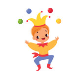 Boy Jester in Hat Juggling Balls as Fairy Tale Character Vector Illustration