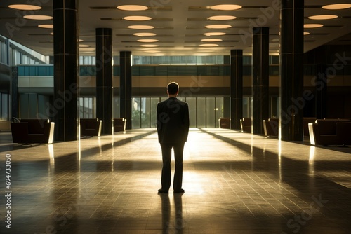 Focused Man executive alone in office. Desk business. Generate Ai © juliars