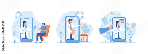 Consult Online Doctor, Online medical services, consultation and telemedicine concept, Online medicine and health care, Online Medical Consultation set, vector, illustration, flat, character, concept,