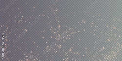 Christmas background. Powder dust light PNG. Magic shining gold dust. Fine, shiny dust bokeh particles fall off slightly. Fantastic shimmer effect. Vector illustrator.