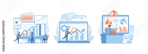 Design statistical and Data analysis for business finance investment, Data analysis for business finance investment, Data driven business. Data analyst set flat vector modern illustration
