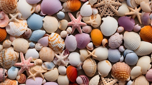 Colorful Assortment of Marine Shells, Seamless Pattern