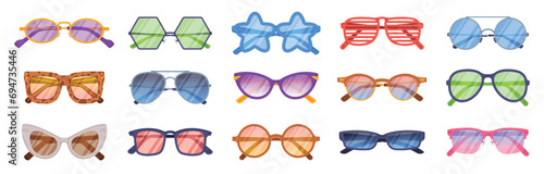 Glasses of Different Shape and Color for Sun Shine Protection Vector Set