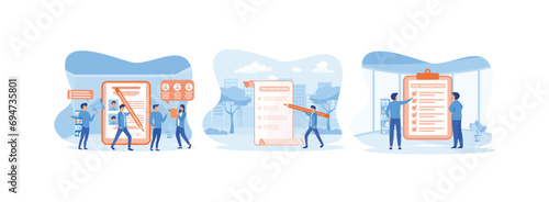 Applicants Searching Job, Learning Offers in Internet Resource, employer notify of job description.  Job description set flat vector modern illustration 