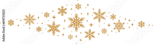 Golden snowflake border, rhombus shape snowflakes and stars clip art decoration, isolated festive element design