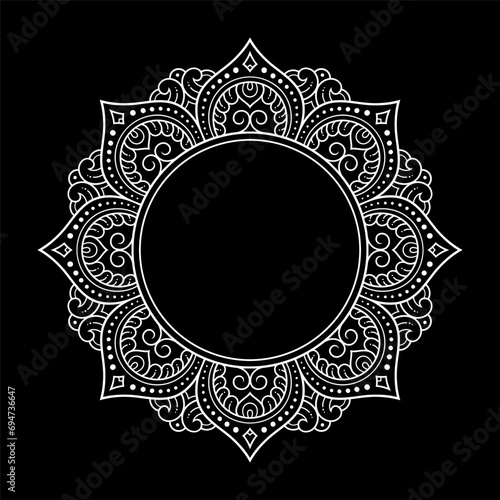 Frame in eastern tradition. Stylized with henna tattoos decorative pattern for decorating covers for book, notebook, casket, magazine, postcard and folder. Flower border in mehndi style.