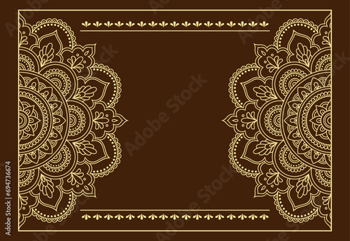 Frame in eastern tradition. Stylized with henna tattoos decorative pattern for decorating covers for book, notebook, casket, magazine, postcard and folder. Flower border in mehndi style.