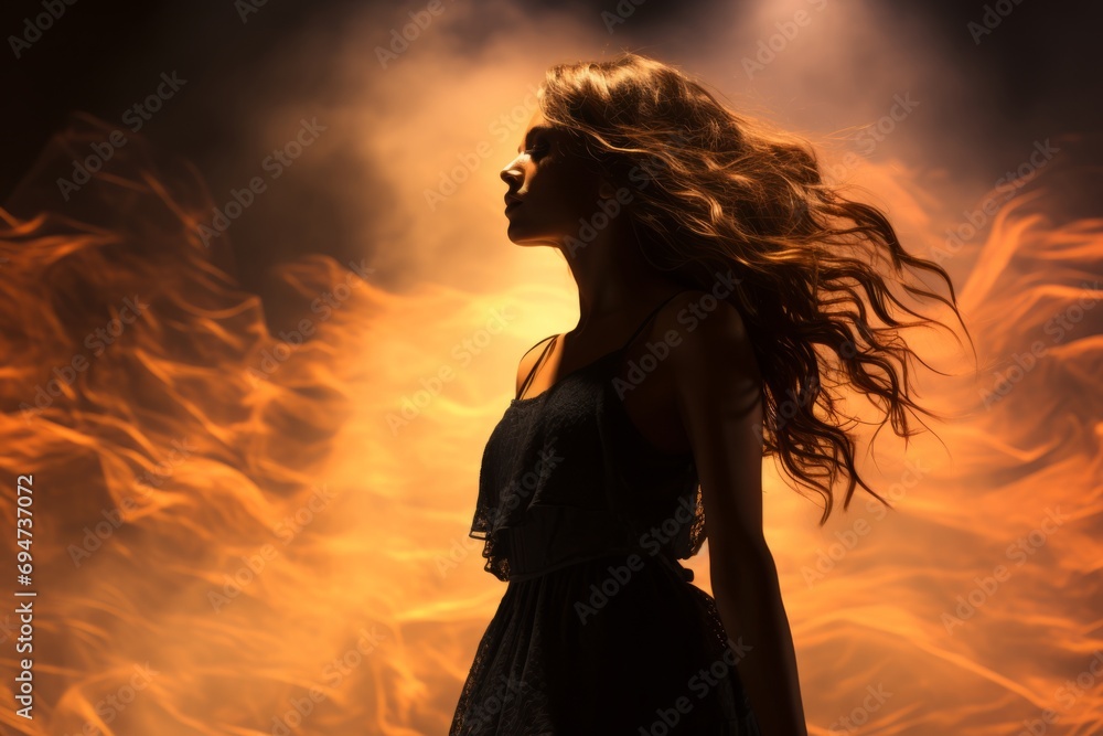 Fototapeta premium Enigmatic singer backlit by stage lighting, Generative AI