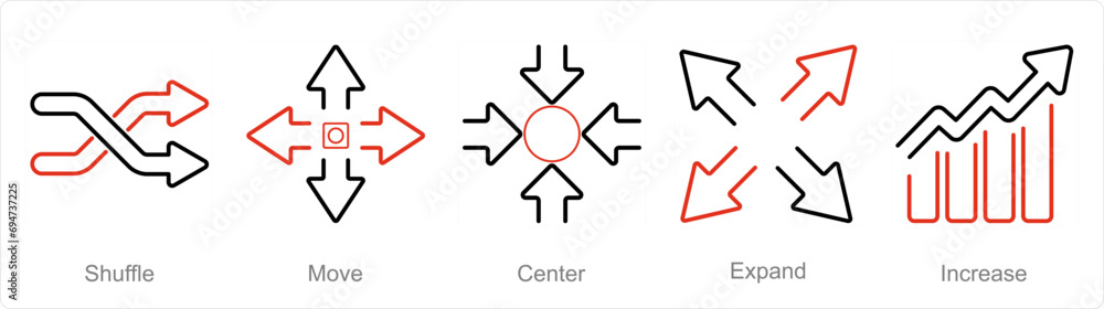 A set of 5 arrows icons as shuffle, move, center A set of 5 arrows icons as shuffle, move, center
