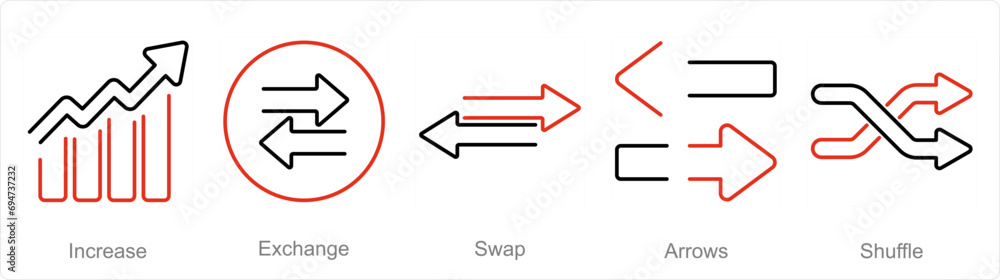 A set of 5 arrows icons as increase, exchange, swap - obrazy, fototapety, plakaty 