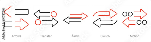 A set of 5 arrows icons as arrows, transfer, swap