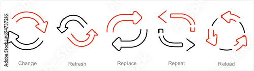 A set of 5 arrows icons as change, refresh, replace