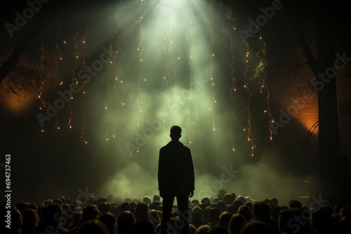 Shadowy performer on stage, with only their silhouette visible to the audience, Generative AI photo