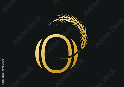 Initial O Letter with Wheat Grain for Bakery, Bread, Cake, Café, Pastry, Healthy Food, Cafeteria, Home Industries Business Logo Vector Idea