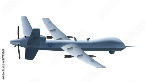Military Drone With Rockets Missiles On White