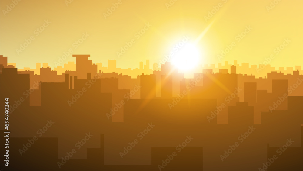 Sunrise over Business District Center Of Big City