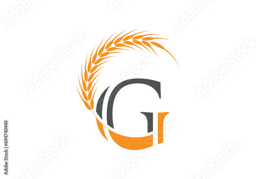 Initial G Letter with Wheat Grain for Bakery, Bread, Cake, Café, Pastry, Healthy Food, Cafeteria, Home Industries Business Logo Vector Idea
