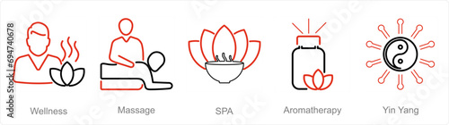 A set of 5 Beauty and Spa icons as wellness, massage, spa