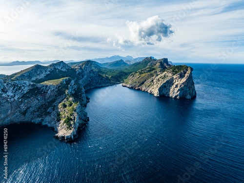 Spain, Mallorca, Pollenca, Aerial view of bay at Cabo Formentor photo