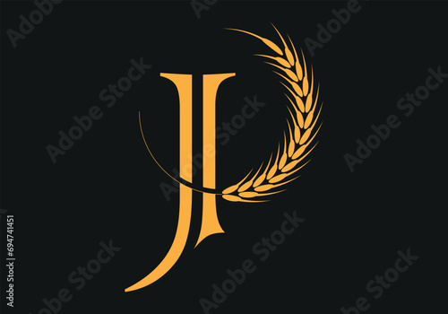 Initial J Letter with Wheat Grain for Bakery, Bread, Cake, Café, Pastry, Healthy Food, Cafeteria, Home Industries Business Logo Vector Idea