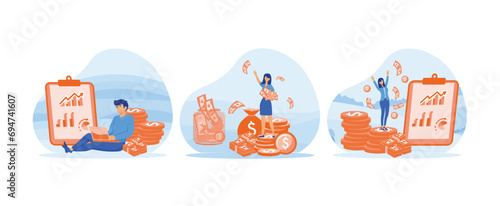 Active income. Salary Payment. Earns salary at paid job.  Active income set flat vector modern illustration 
