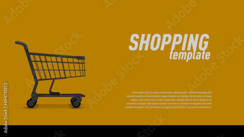 3D Realistic Black Shopping Cart With White Items photo