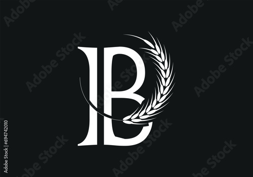 Initial B Letter with Wheat Grain for Bakery, Bread, Cake, Café, Pastry, Healthy Food, Cafeteria, Home Industries Business Logo Vector Idea