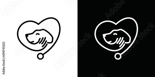 Pet love and care logo design. Pet care, dog care and pet dog health Logo design template