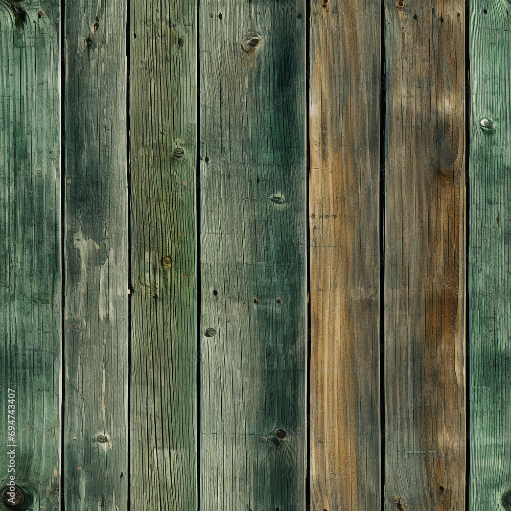 Naklejka premium Заголовок: Seamless Wood Plank Texture rustic wood where the dominant color is Green created with Generative Ai