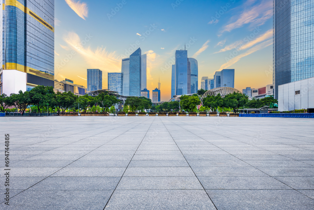 Guangzhou city center empty brick floor and skyline in China Guangzhou city center empty brick floor and skyline in China
