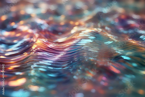 Abstract wave glass vertical line pattern background. Texture of wavy glass illuminated with multi-colored light photo