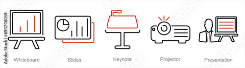 A set of 5 Business Presentation icons as white board, slides, keynote