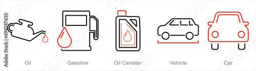 A set of 5 Car icons as oil, gasoline, oil canister