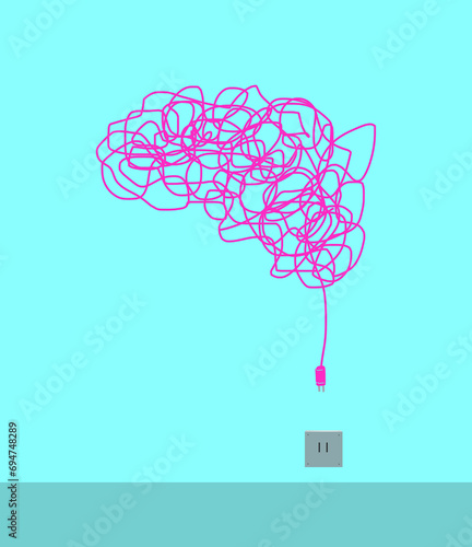 Tangled electric wire reaching toward outlet