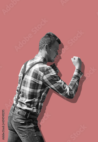 Collage with a man in fighting pose	