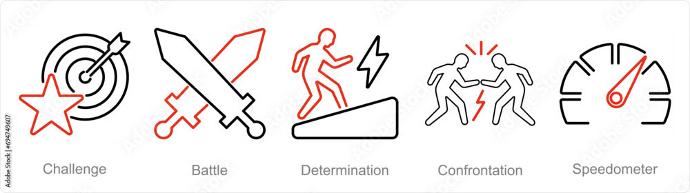A set of 5 Challenge icons as challenge, battle, determination A set of 5 Challenge icons as challenge, battle, determination