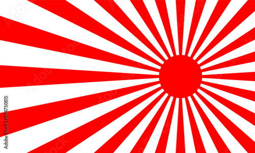 Red circle sun with sunlight rays japanese style icon on white background flat vector design © Jedsada Naeprai