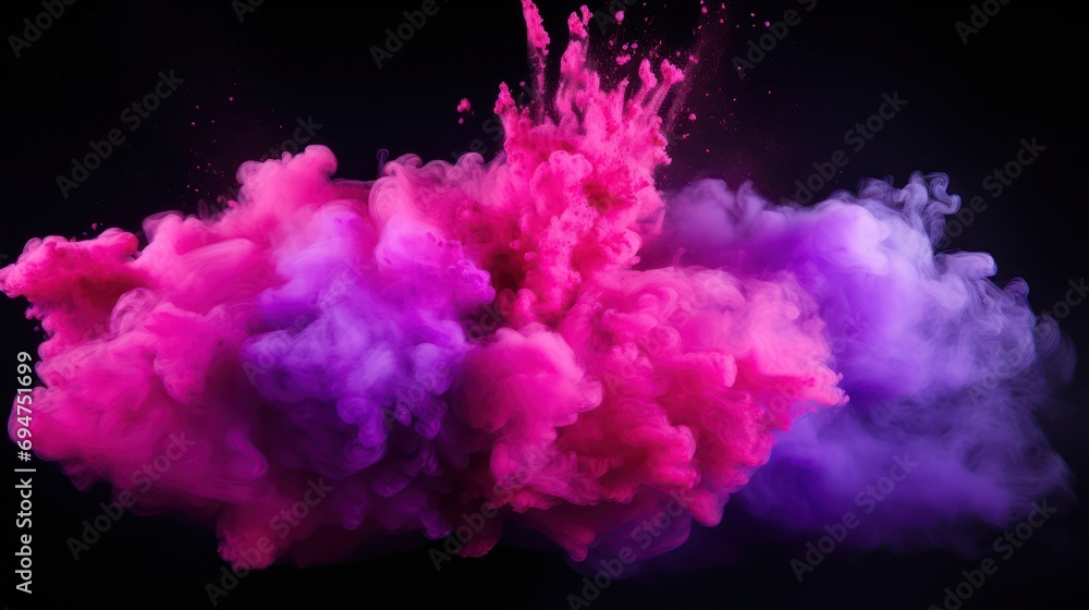 custom made wallpaper toronto digitalThe dramatic dispersion of pink and purple powder on a black canvas, capturing the lively and feminine essence of Holi paint splashes in violet and pink